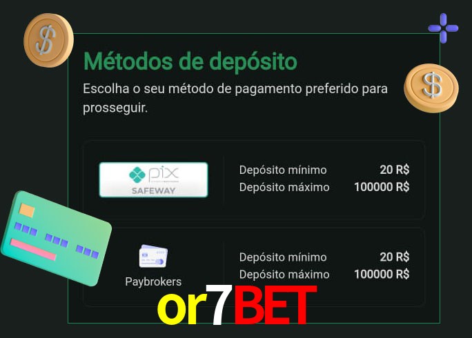 O cassino or7bet oferece uma grande variedade de métodos de pagamento